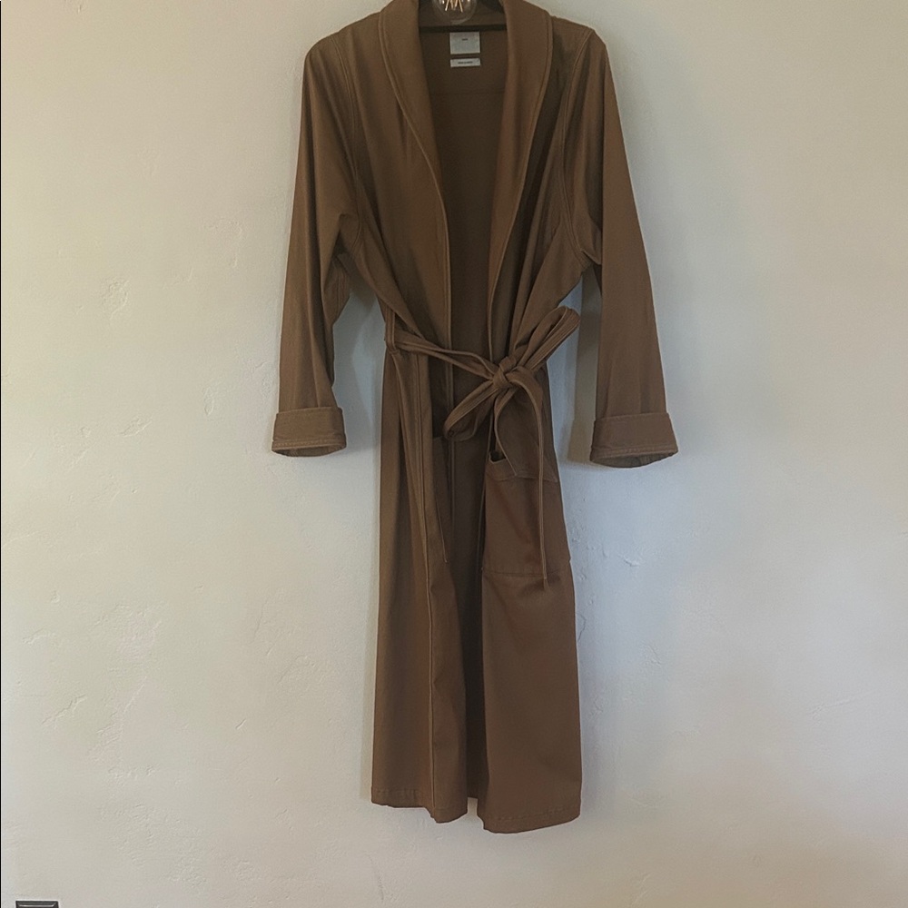 Smock Brown Tie-Waist Long Wrap Coat